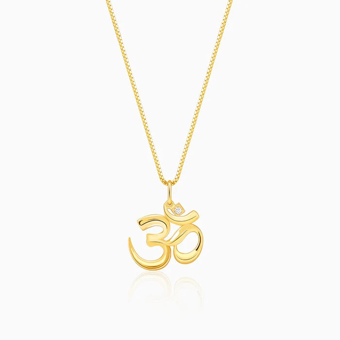 Golden Classic Om Pendant With Box Chain For Him