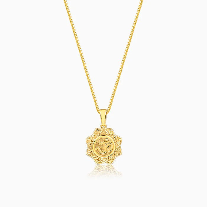 Golden Unique Om Pendant With Box Chain