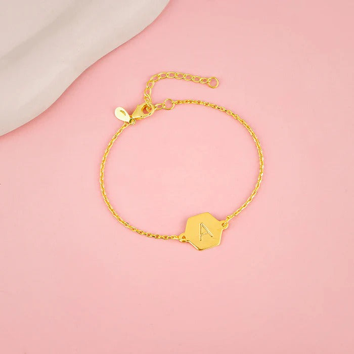 Golden Personalised Hexagon Initial Bracelet