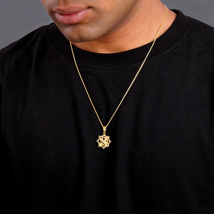 Golden Hanuman Gada Pendant With Box Chain