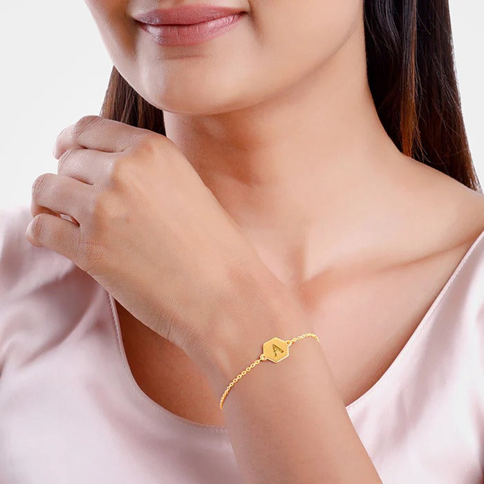 Golden Personalised Hexagon Initial Bracelet