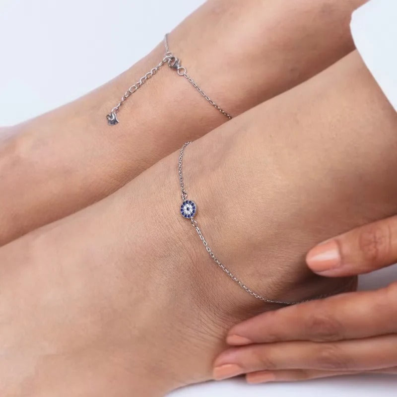 Silver Blue Evil Eye Anklet