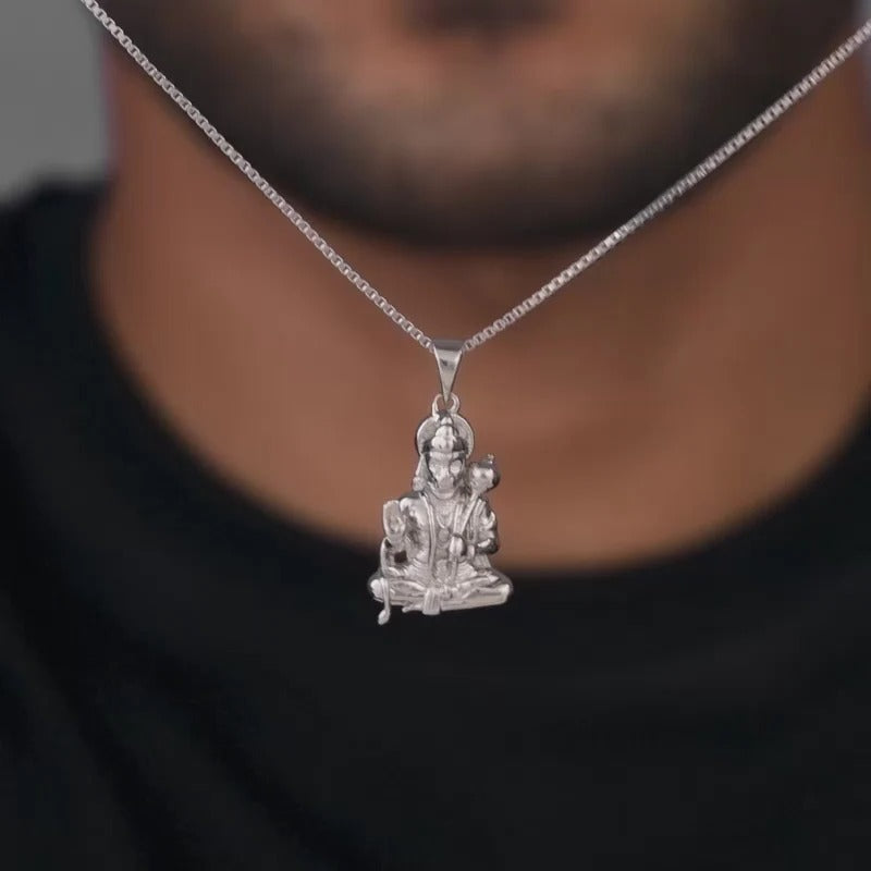 Silver Bajrangbali Pendant With Box Chain For Him