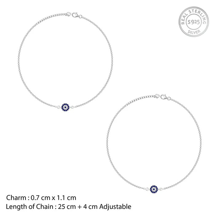 Silver Blue Evil Eye Anklet