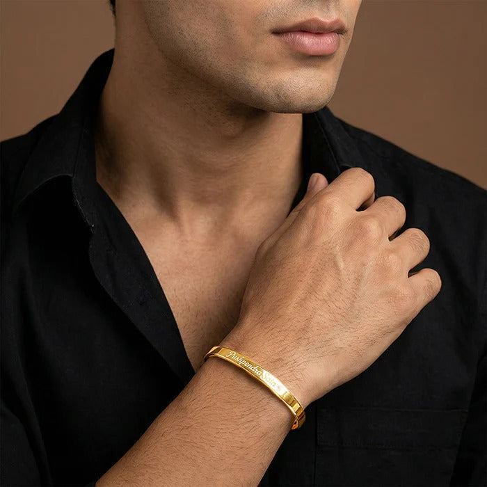 Golden Personalised Classic Kada For Him