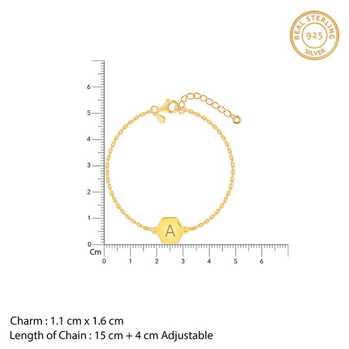 Golden Personalised Hexagon Initial Bracelet